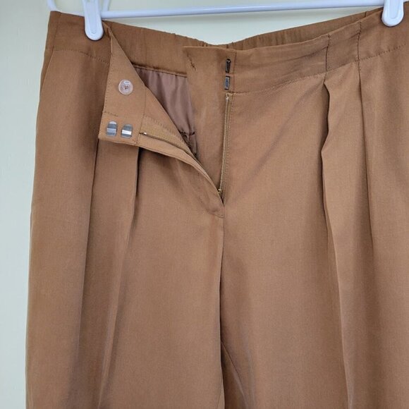 Chico's Front Pleated Skimmer Ankle Pants SZ 10 Tencel Brown Lightweight Flowy - Picture 4 of 9